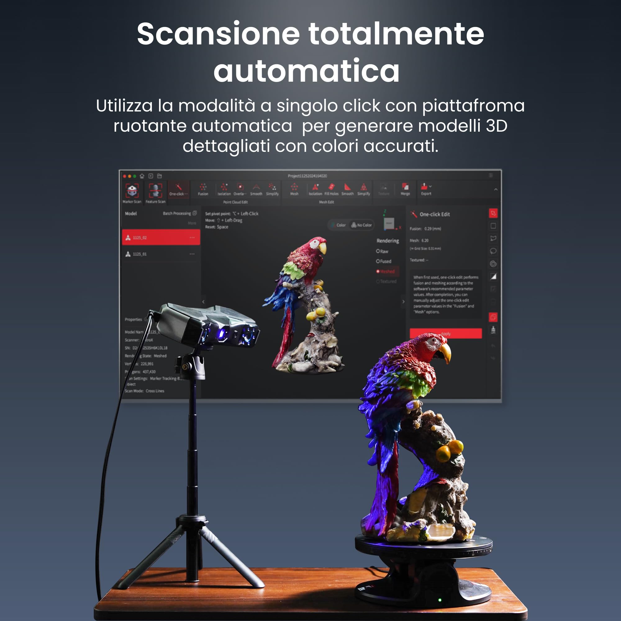 Revopoint MetroX Scanner 3D per Stampa 3D, Precisione fino a 0,01 mm, Accuratezza Metrologica, Fino a 60 fps, Laser Blu, 4 Modalità di Scansione, Scansione di Oggetti Metallici/Scuri, Avanzato