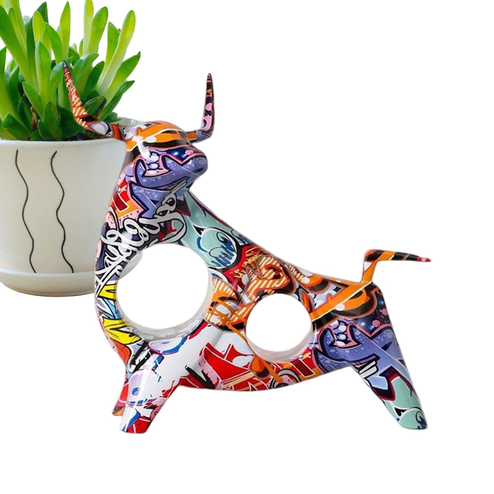 Bexdug Cow Statue, Graffiti Pit Statue of Bull, Resin Sculpture Collectable Table Decor, Originality Abstract Bull Sculpture for Interior Decor, Bookshelf, Tabletop, Random Colour