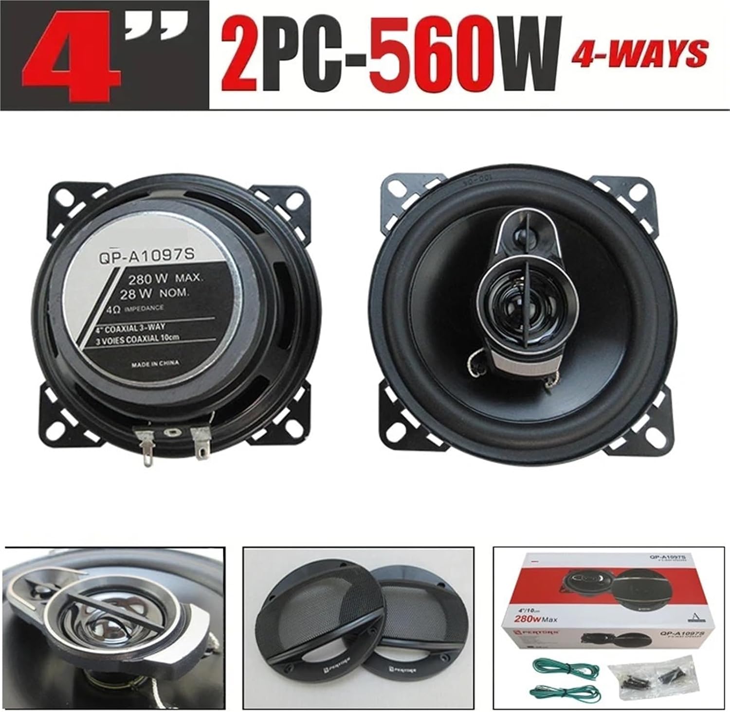 車載 カースピーカー ツイーターHiFiオートカー 2個 (2X280W) 560W 4 