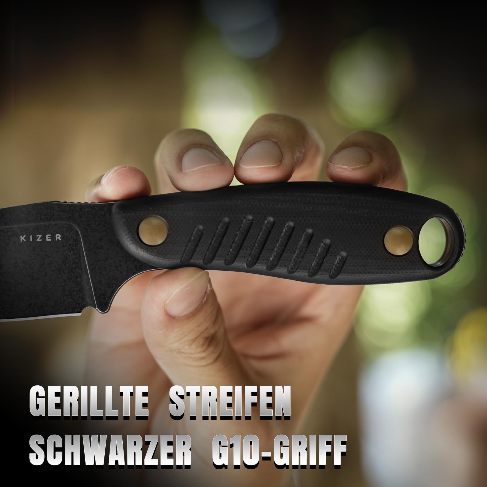Kizer Hare Neck Knife EDC Messer mit D2 Klinge und G10 Griff, 1077M1 | 8cm Clip Point Klinge mit Schwarzem Griff, Kleine Outdoor Bushcraft Camping Survival Messer mit Scheide für Männer Frauen