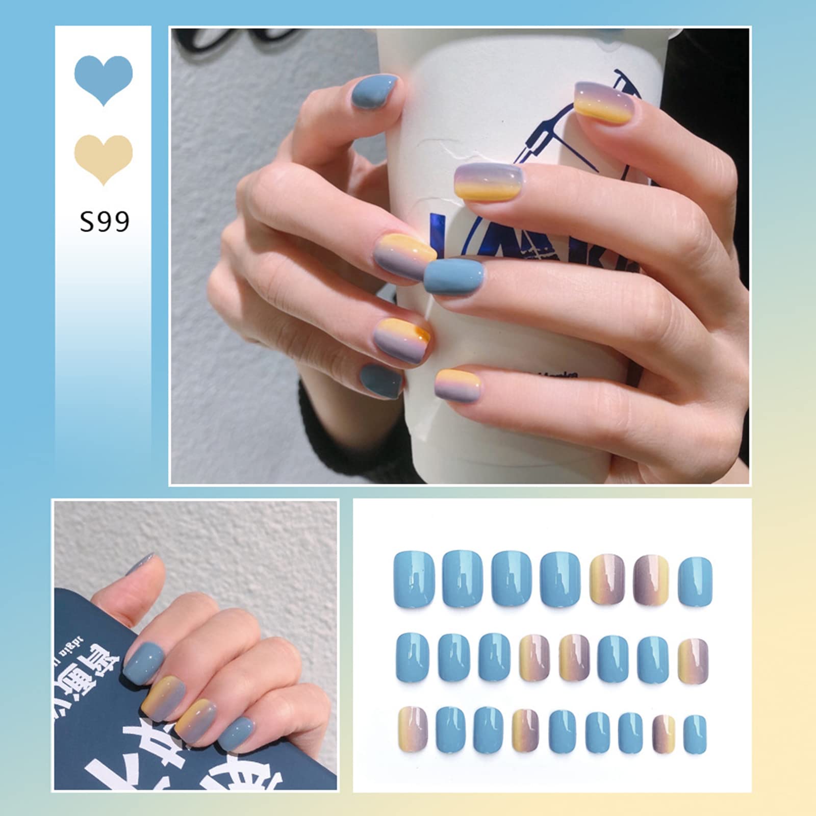 Press On Nails Long Coffin Bellarine Tapered full coverage glossy false Nails - Image 3