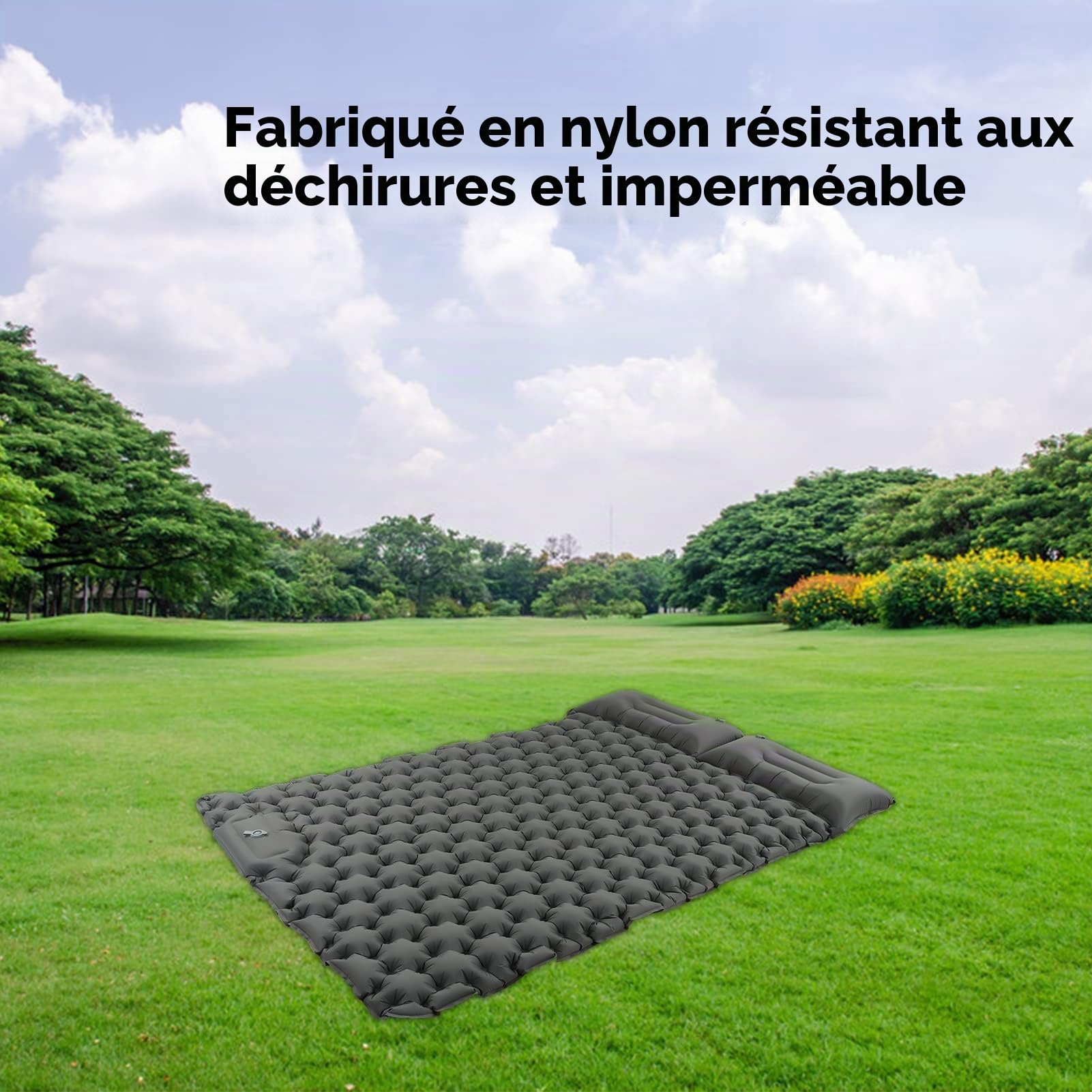 BuyWeek Matelas de Camping Autogonflant, 196 x 125 x 9 cm Matelas de Gonflable 2 Personnes Imperméable avec Pompe à Pied et Oreiller pour Randonnée, Plage, Voyage et Tente