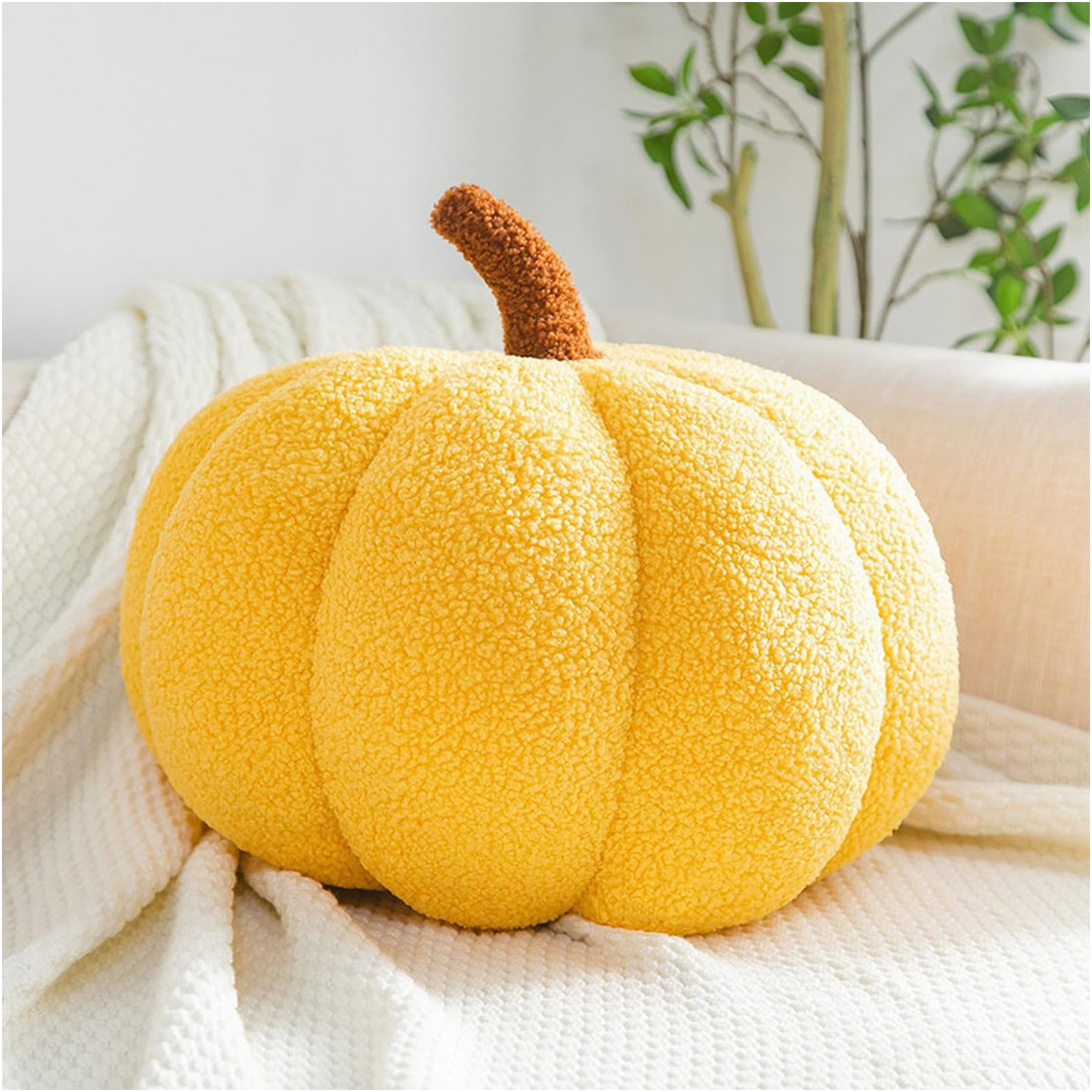 TUTAVIAW Pumpkin Throw Pillows Halloween Fall Pillow 3D Pumpkin Pillow Soft Pumpkin Pillows Plush Cushion Thanksgiving Decorative Fluffy Throw Pillow Cushion (7.9IN, Yellow)