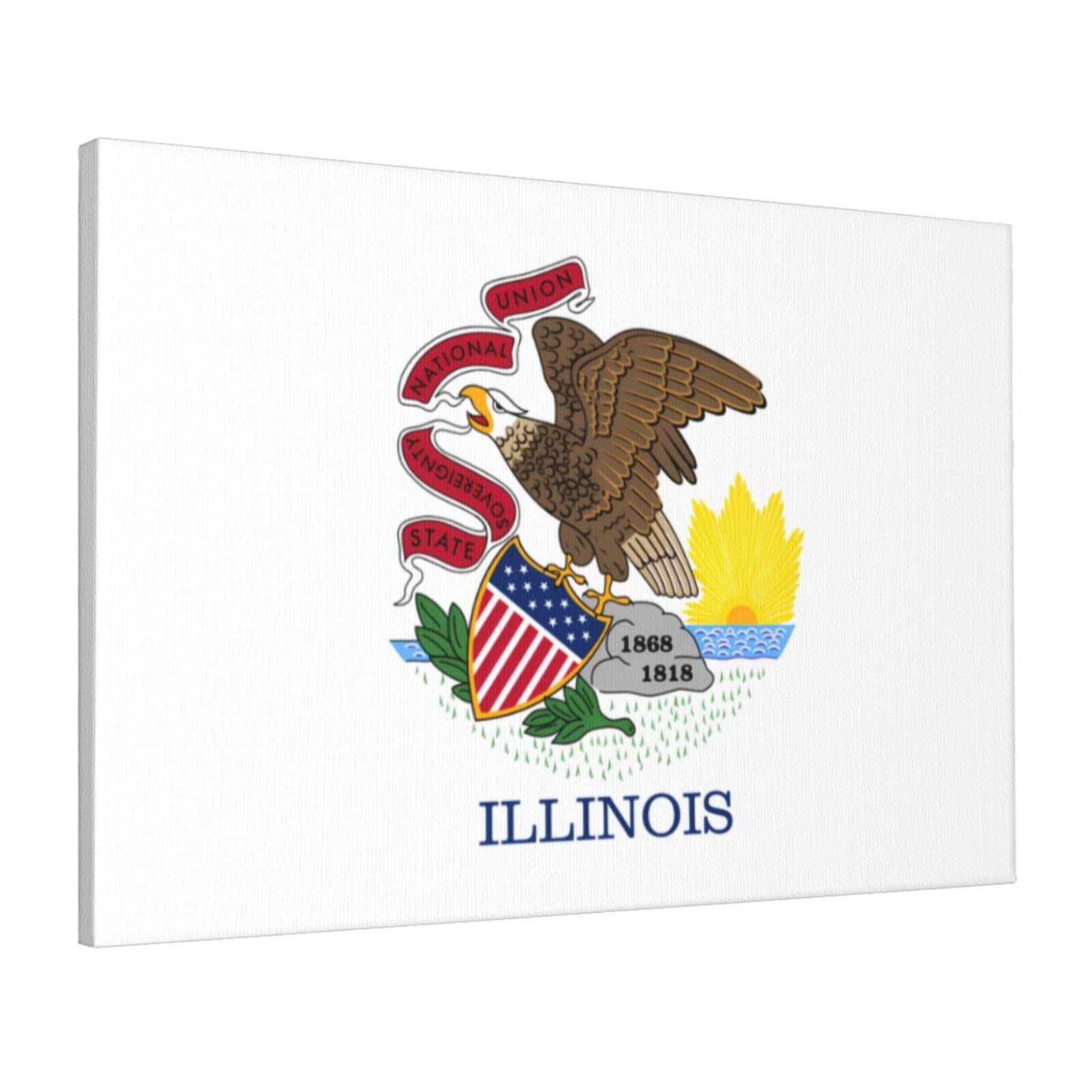 CNTDBU Illinois State Flag Canvas Wall Art 16x24 Inch-Large Modern Painting Print for Living Room, Framed Ready to Hang Artwork for Bedroom