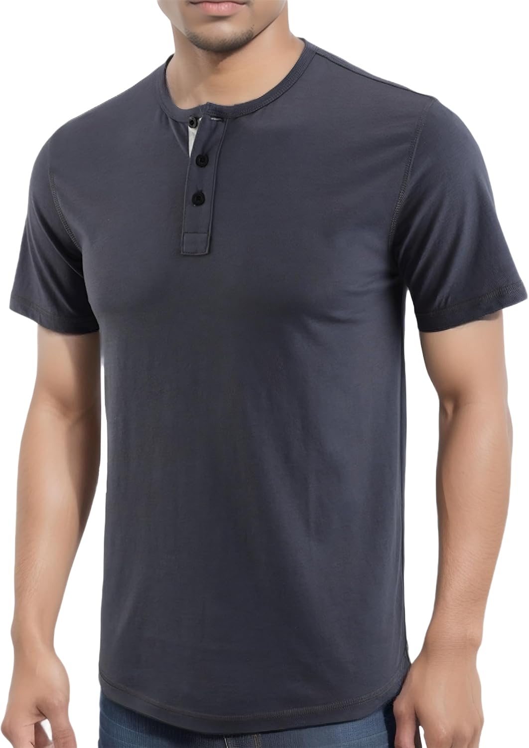 HARBETH Men's Casual Soft Athletic Regular Fit Short/Long Sleeve Active Sports Henley Jersey Shirts Short Sleeve XX-Large Cadet Blue/Heather Oatmeal-ss