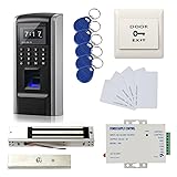Full Kits Biometric Fingerprint RFID Password Access Control Systems + 600lbs Force Electric EM Magnetic Lock +110V Power Supply+10 Cards and Key Fobs 600LBS Mag Lock