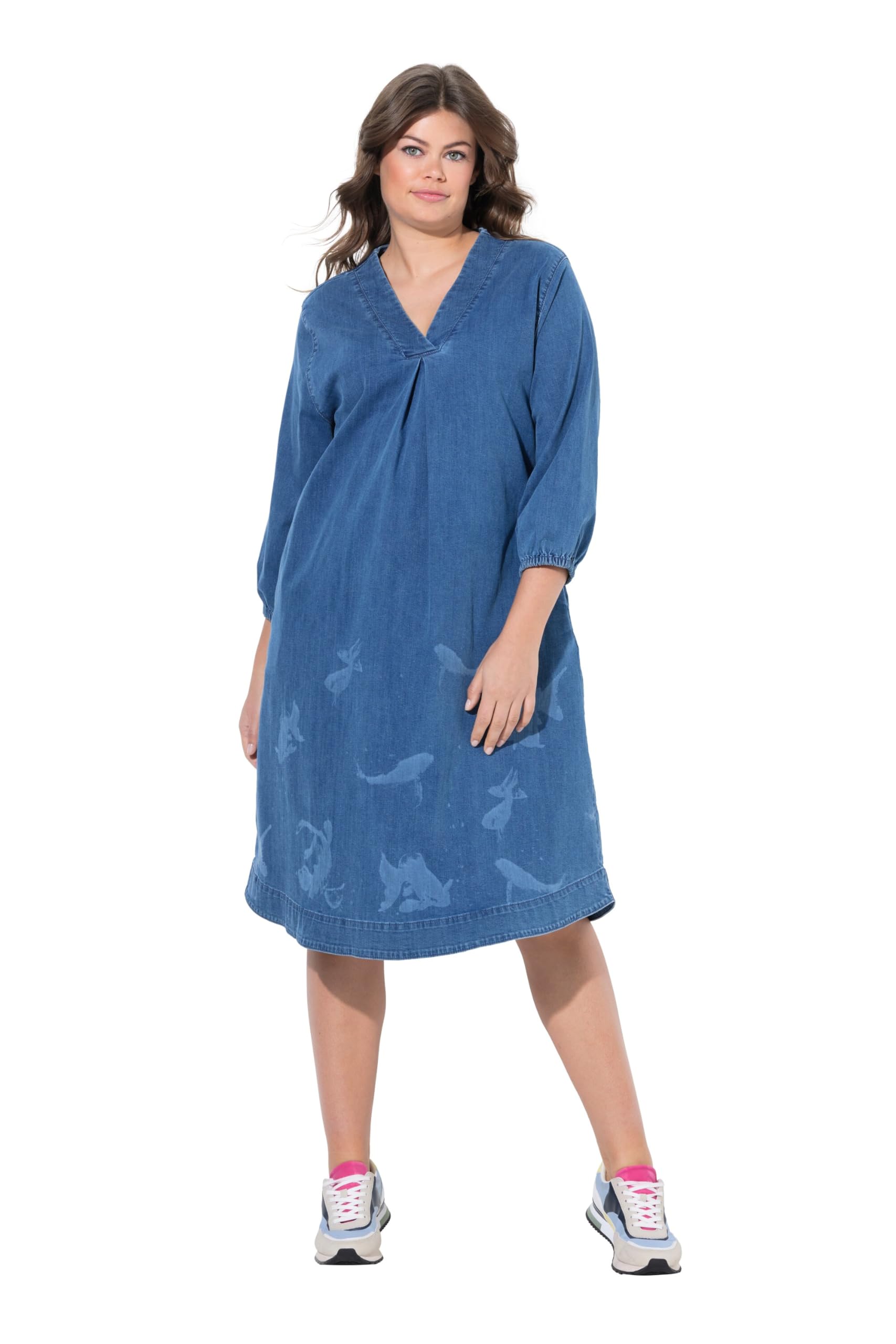 Laurasøn Denim Kleid, 3/4 Arm, V-Ausschnitt 836482