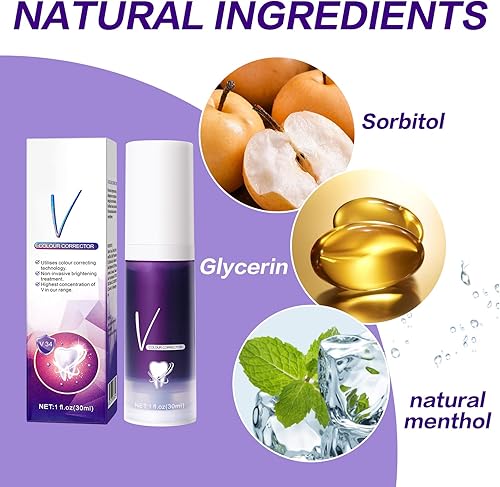 Miniatura 4 de Pasta de dientes morada, 1 onza líquida, sin sabor, adulto, blanqueamiento de dientes, eliminación de manchas, mejora de la salud del esmalte,