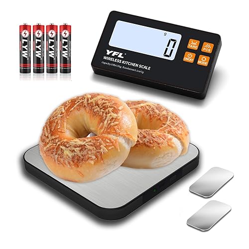 YFL Báscula de cocina inalámbrica con pantalla remota desmontable, escala digital de alta precisión de 33 libras de 1 g0.1 oz, función de tara, 7