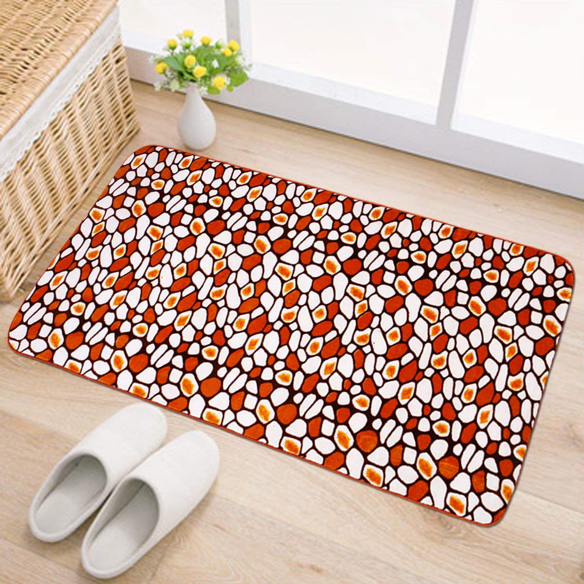 Status Super Soft Minky Fleece Fabric Luxury Design Floor Door Mat in Home Decor Kitchen Living Area Bathroom Office Entrance Non-Slip Washable (38x 58 cm) (Orange)