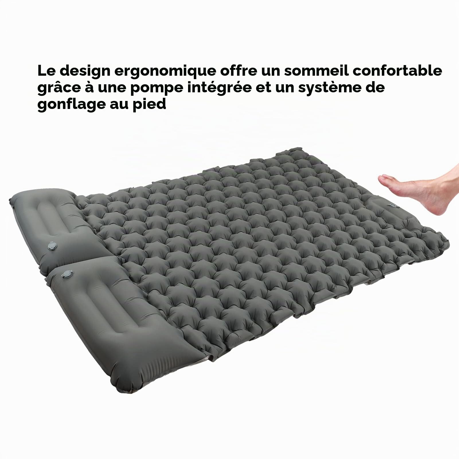 BuyWeek Matelas de Camping Autogonflant, 196 x 125 x 9 cm Matelas de Gonflable 2 Personnes Imperméable avec Pompe à Pied et Oreiller pour Randonnée, Plage, Voyage et Tente