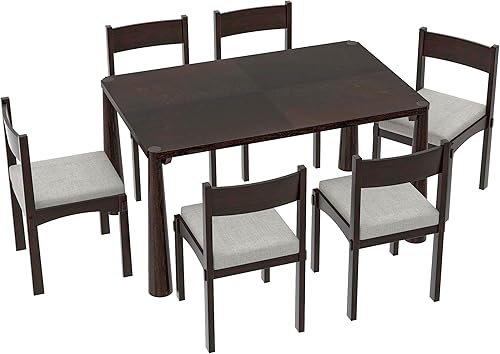 Miniatura 8 de CITYLIGHT Juego de mesa de comedor de cocina de 7 piezas, mesa rectangular de madera maciza con 6 sillas tapizadas, juego de comedor de estilo retro