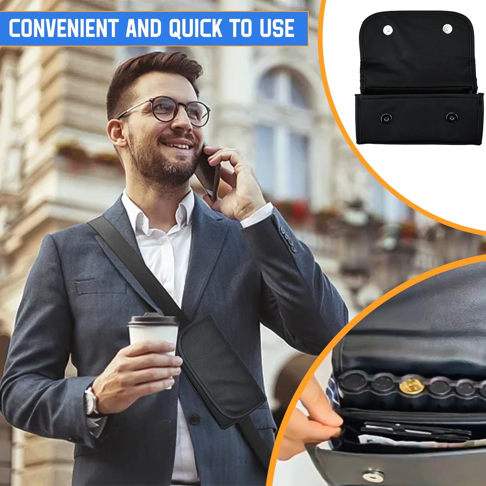 Sacoche Banane Serveur, Sacoche de Service en PU avec Monnayeur Euro, Portefeuille de Serveur, Sacoche Serveur Monnayeur avec Fermeture Magnétique pour Serveur, Caissier, Voyage (Noir)