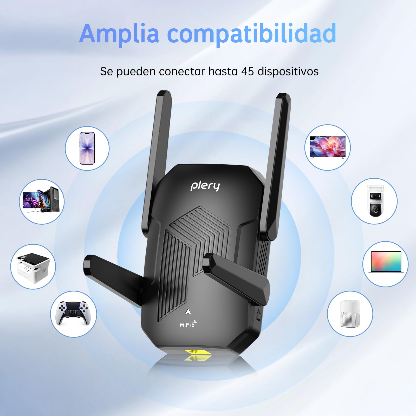 Repetidor WiFi 6 AX1500, Amplificador Señal WiFi Doble Banda 5GHz/2.4GHz, Repetidor WiFi Largo Alcance con Puerto Ethernet, MU-MIMO, WPS, Amplificador WiFi Compatible con Cualquier Router
