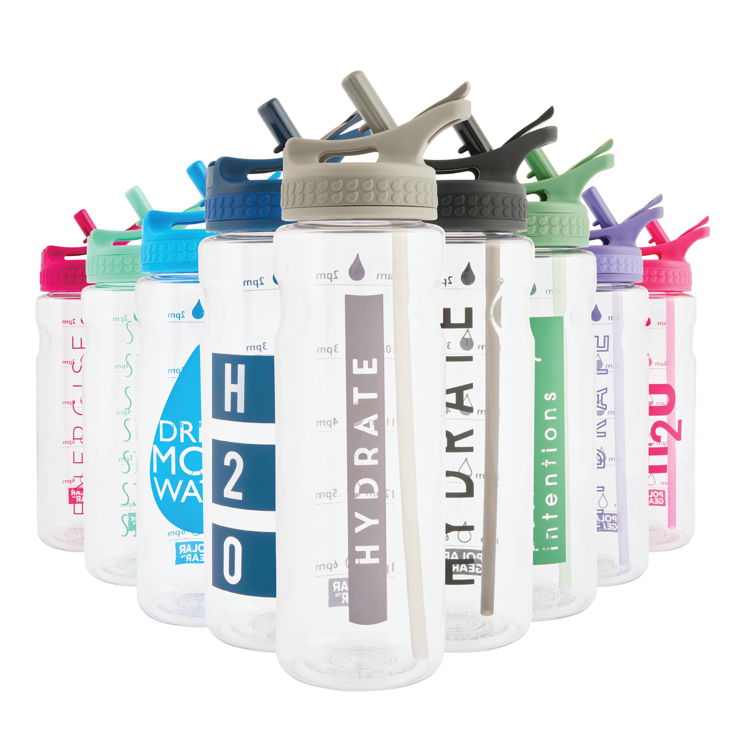 Polar Gear 750ml Motivational Water Bottle With Straw - SK Ecozen Recycled Plastic Sports Water Bottle with Time Markings – Dishwasher Safe, BPA Free Drinks Canteen for Gym, Running, Work