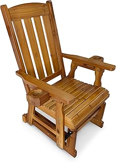 Fortune Candy Wooden Patio Glider for One Person, with High Back and Deep Contoured Seat, Solid Fir Wood, Heavy Duty 600 LBS (Teak Tone, 1-Seater)