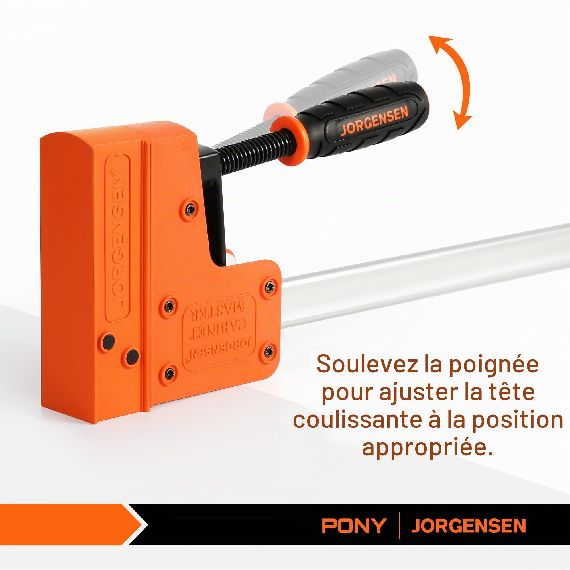 JORGENSEN Jeu de 2 Serre-joints à une Main en Acier et Nylon pour une Fixation Précise | Largeur de Serrage de 600 mm, Force de Serrage Maximale de 680 kg, Plage d'Étirement jusqu'à 770 mm