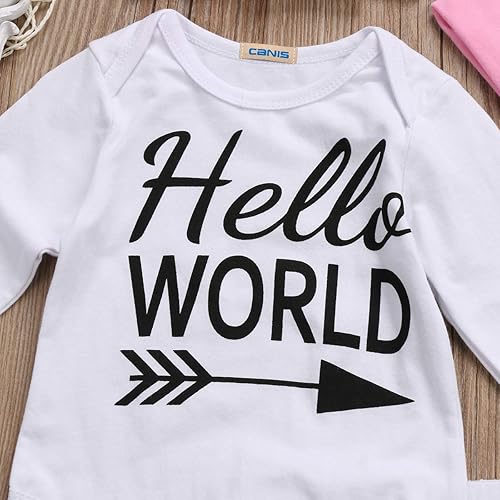 Miniatura 4 de Conjunto de 3 piezas de ropa para bebé recién nacido, estampado de Hello World, manga larga, pantalones largos, gorro, conjunto de 3 piezas