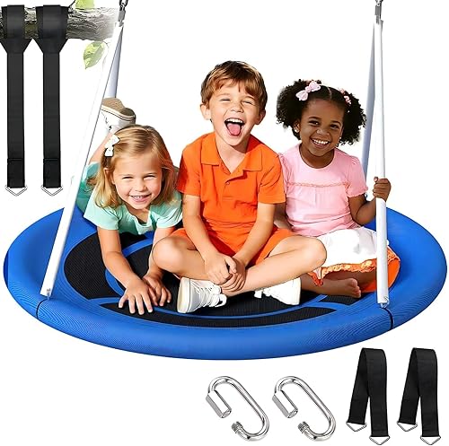 Columpio de platillo de 45 pulgadas para niños y adultos, columpio de platillo resistente para exteriores con cadenas colgantes, fácil de instalar
