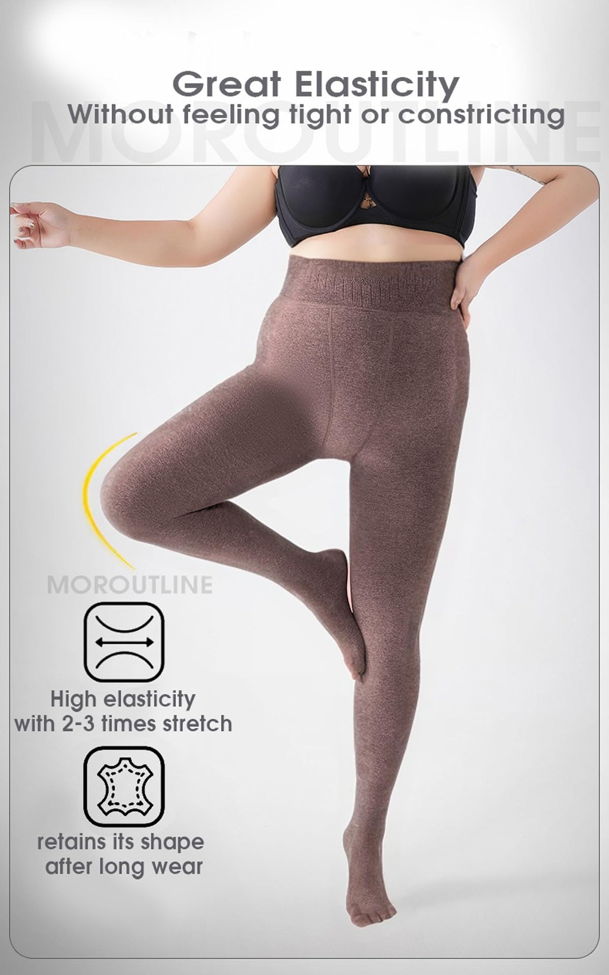 Medias para mujer, con forro polar, cálidas, opacas, con parte superior de control, Café, XL