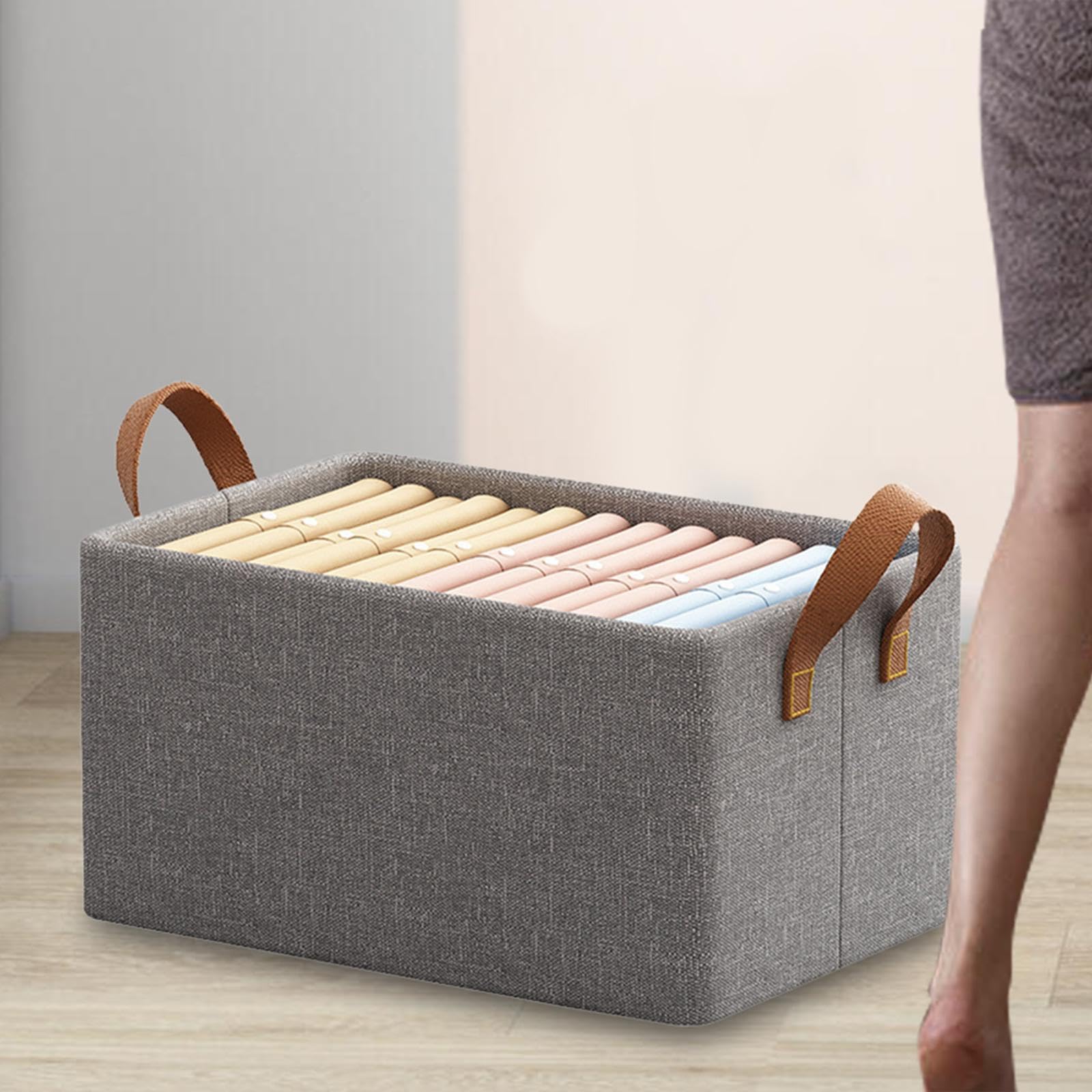 Colcolo Cestino Portaoggetti Pieghevole Con Struttura In Metallo E Maniglie Rinforzate, 45x28x20 Cm, Tessuto, Per Armadio, Letto, Giocattoli, Vestiti E Trapunte.