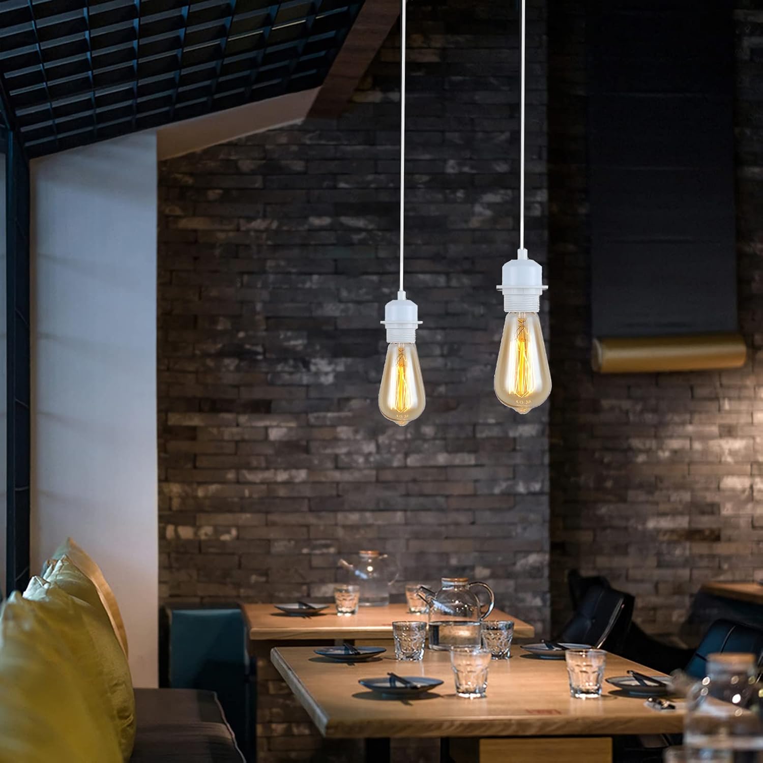 Yzyaxsaa Industrial Mini Pendant Light Kit, E26 Base Vintage Style White Cord Hanging Light Fixture,be Applicable Overhead Lamps for Farmhouse Bedroom Home Lighting Ceiling Chandelier Decors (White)