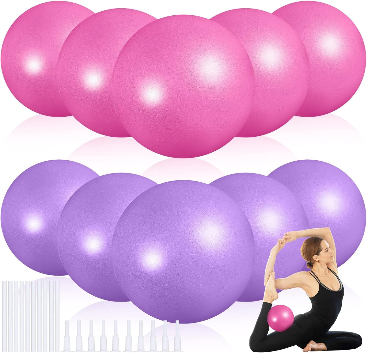 ABTRIX WITH AB 10 Pieces 9 Inch Exercise Pilates Ball Yoga Ball Therapy Ball Core Ball for Yoga Stability Barre Training Stretching Physical Posture Training Gym, Purple, Pink-picture-11