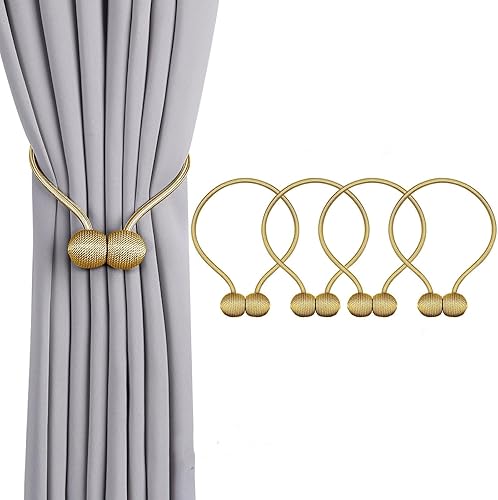 Alzapaños magnéticos fuertes para cortinas, soportes decorativos para cortinas tejidas, hebillas y cuerdas para cortinas (dorado, 4 unidades)