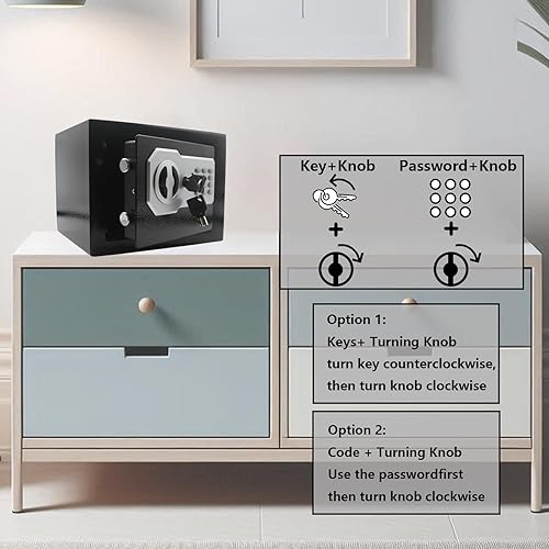 Miniatura 4 de Yuanshikj Caja de seguridad con teclado electrónico con llave, depósito digital de acero para el hogar, oficina, hotel, negocios, dinero en