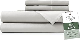 4 Piece Bed Sheet Set King Size, 100% Viscose Derived from Bamboo Sheets Set with 2 Pillowcases, Cooling & Breathable Luxury Bedding, Moisture-Wicking & Silky Soft, Light Gray