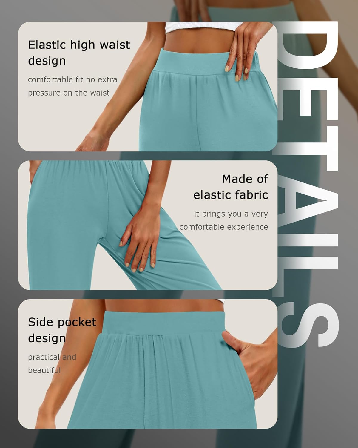 Huukeay 3 Pack Women's Lounge Pants, Cozy Wide Leg Lounge Slacks with Pockets Loose Flowy Yoga Sweatpant Workout Comfy Jogger - Image 4