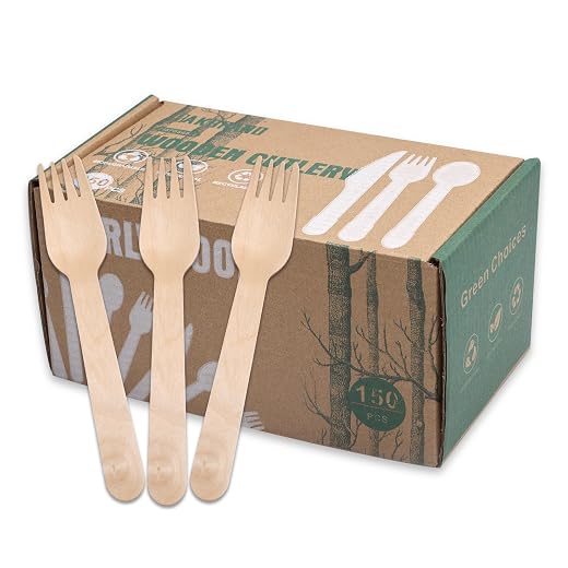 Disposable Wooden Cutlery Set 300 Pcs (100 Spoons, 100 Forks, 100 Knives) Compostable Tableware Natural Degradable Utensils for Parties, Events, Camping, Picnics, Birthdays