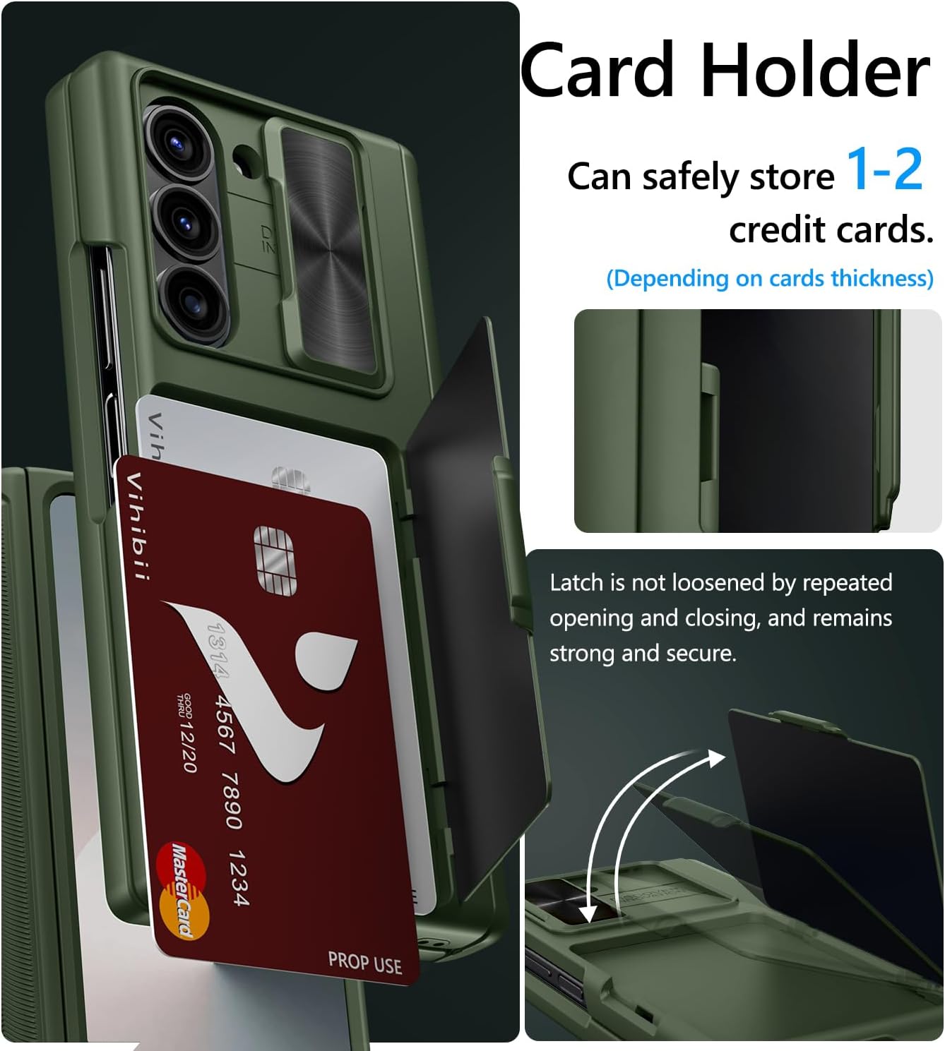 Vihibii for Samsung Galaxy Z Fold 6 Wallet Case with Card Holder & Camera Lens Cover & Hinge Protection & Front Screen Protector, Heavy Duty Rugged Phone Case for Samsung Galaxy Z Fold 6 5G, Green