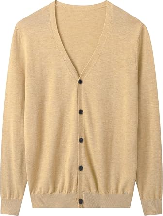 ZHILI Mens Wool Blend V-Neck Button-Front Cardigan Sweater