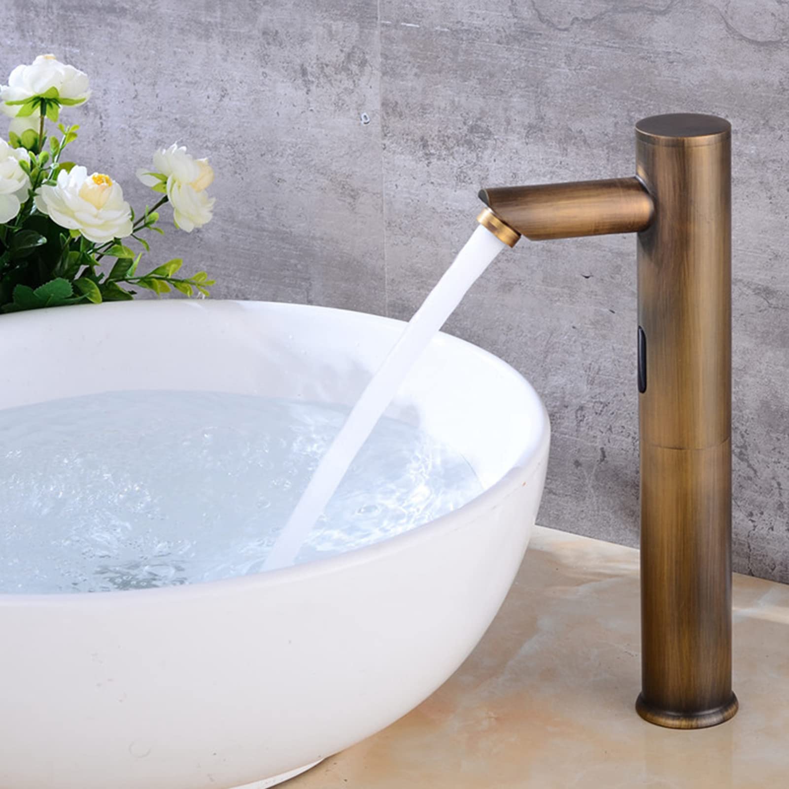 Robinets de Salle de Bain à Capteur Automatique Sans Contact Mains Libres pour Lavabo, Robinet Mélangeur Automatique Économie d'Eau et Installation Facile