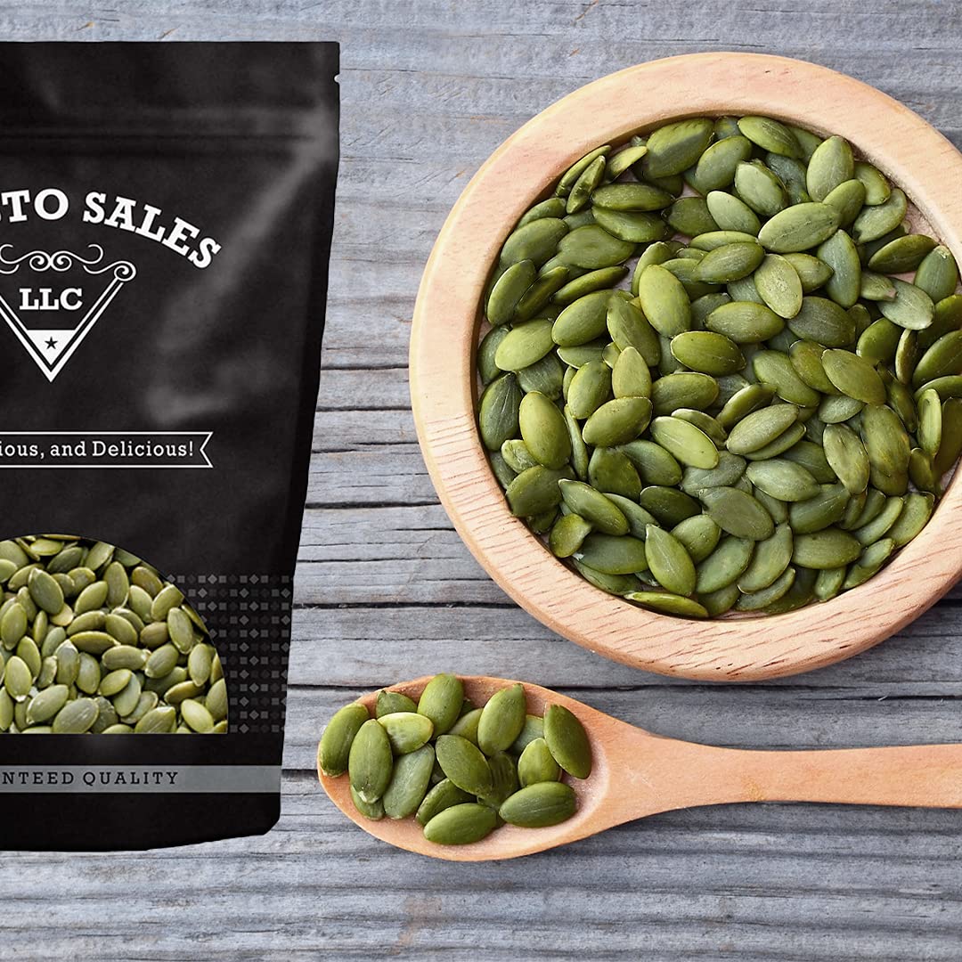 Pumpkin Seeds, Raw Shelled Green Pepitas, Premium, Natural Snack, Eating Or Cooking, Nutritious, Packed in a resealable pouch bag of 2 lbs. (32 oz.) by Presto Sales LLC