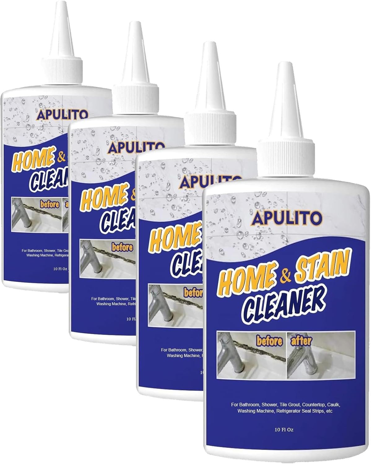 APULITO Household Cleaner Gel for Bathroom Shower Kitchen Tile Grout, Sinks Countertops 10 Fl Oz (Pack of 4)
