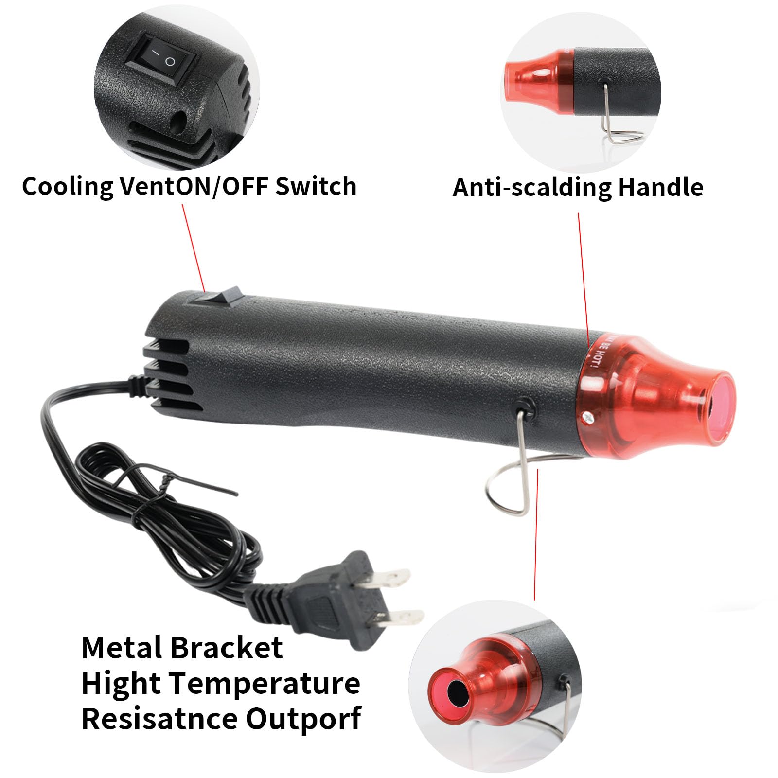 Tragbare Heißluftpistole zum Basteln, 110 V, 300 W, ultra-langes 1 m Kabel mit Ständer und Netzkabel für PVC-Umwicklung mit Schrumpffähigkeit, Farbe D