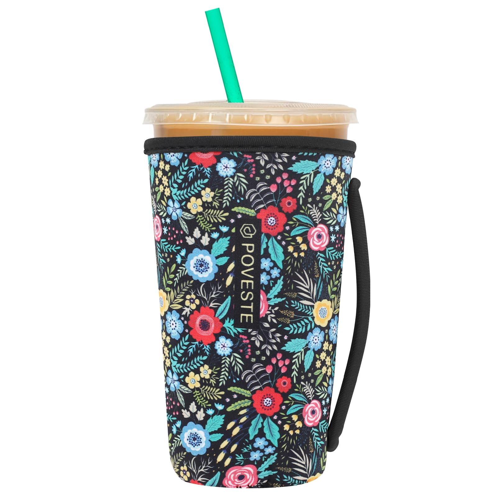 Reusable Neoprene Insulator Sleeve for Iced Coffee &amp; Cold Soda, Coffee Sleeves for Iced &amp; Hot Drinks, Cold Beverage Cooler Compatible with Starbucks, Dunkin (Garden Alike, Large: 32oz)