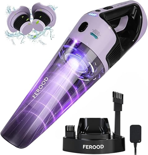 Miniatura 1 de FEROOD Aspiradora de mano inalámbrica recargable para automóvil con base de carga, aspiradora de mano de alta potencia de 9000 PA, aspiradora de
