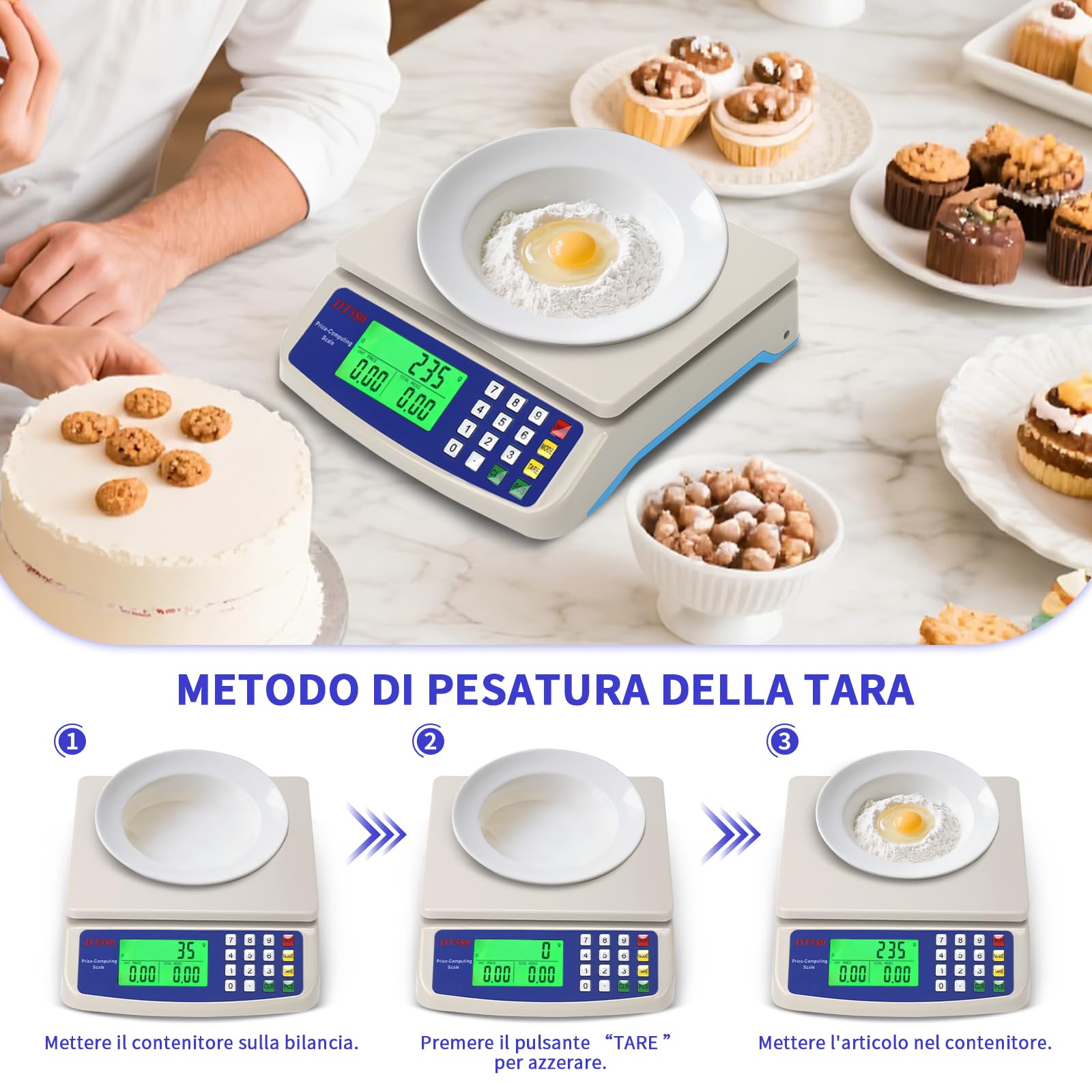 Bilancia da cucina digitale, 66LB / 30kg /1g Precisione Bilancia alimenti, 5 tipi di unità g, kg, oz, lb ml bilancia cucina professionale, Display LCD, Con Tara PCS conteggio Funzione
