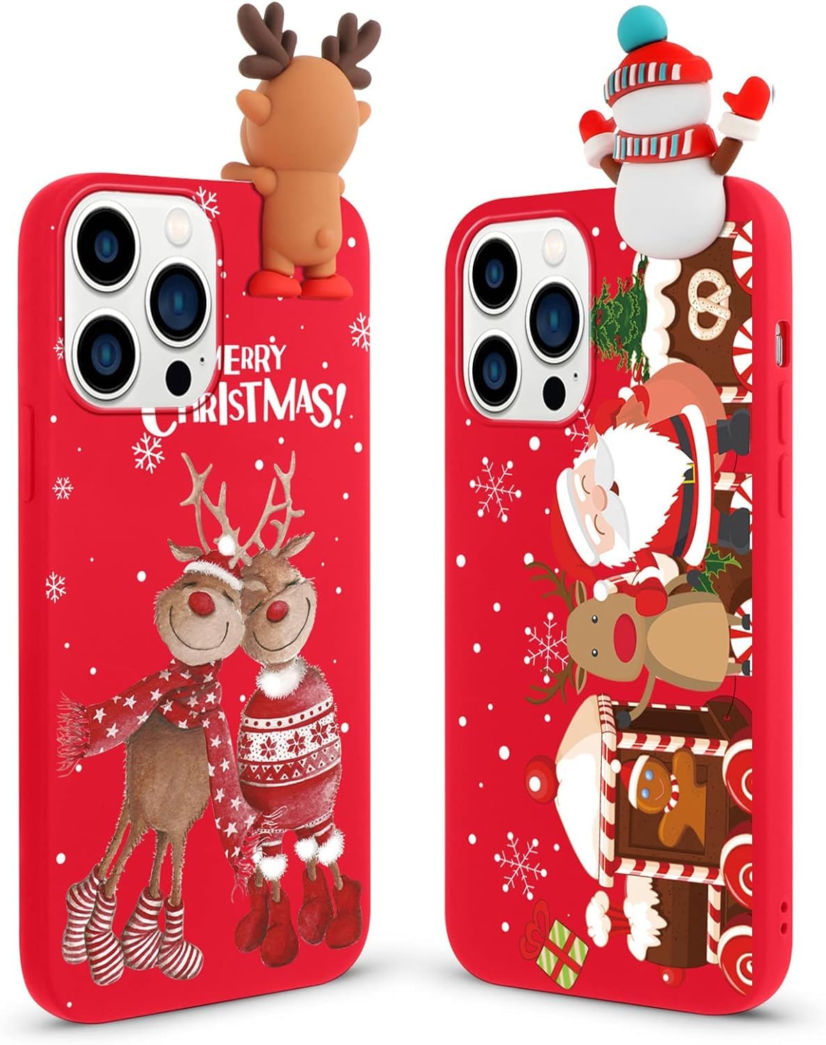 Vauki Natale Custodia per iPhone 8 Plus/iPhone 7 Plus con Cordino [2 Pezzi],Cover Rosso Silicone Morbido con Modello Christmas Renna e Babbo,Regalo