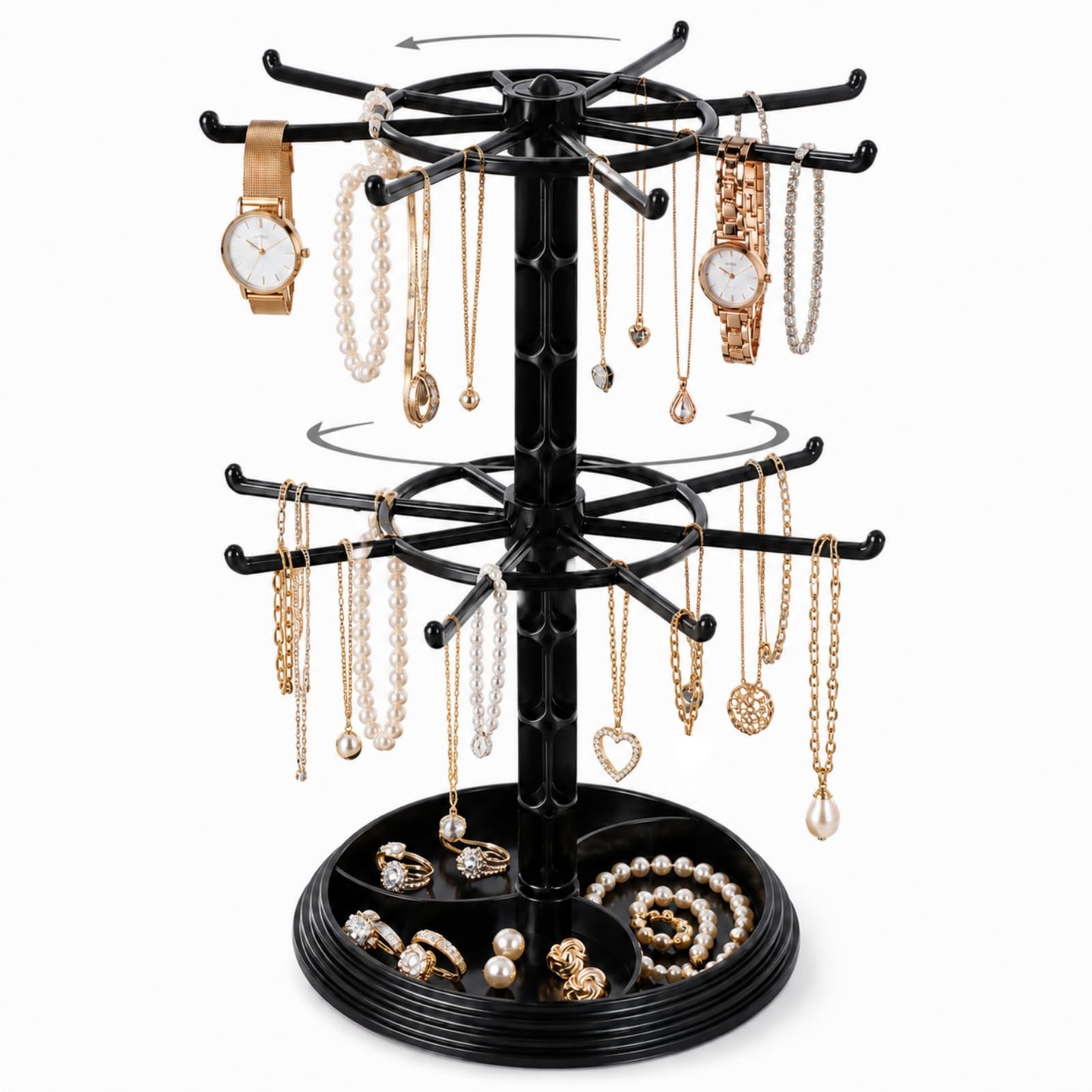 2-Tier Rotating Jewellery Stand, 360° Spinning Necklace Display Stand