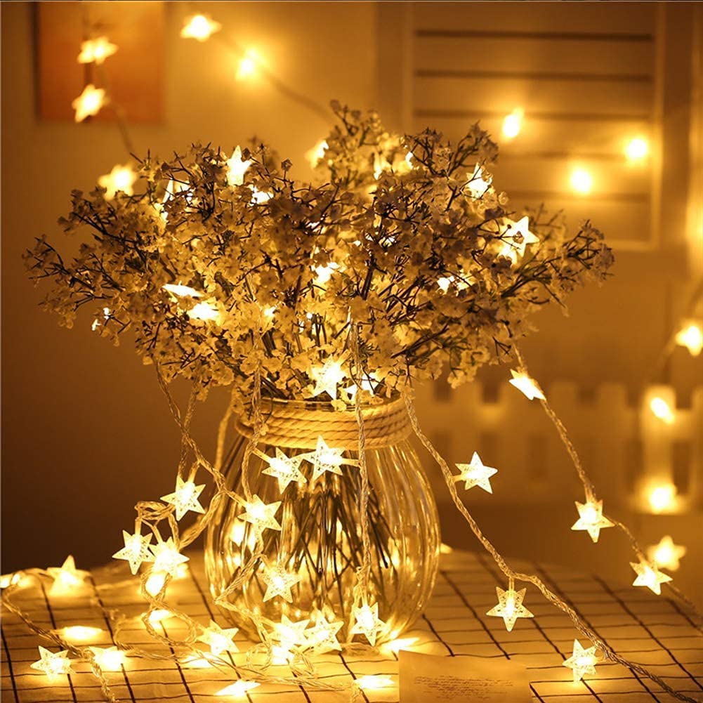 Cadena de luces LED de estrellas, 20 luces LED de hadas de cadena de estrellas de 10 pies, luces de Navidad de hadas, funciona con pilas, luz cálida para interior, exterior, fiesta de bodas,
