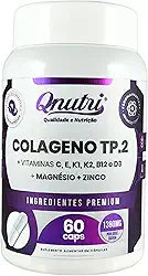 Colágeno Tipo 2 e Tipo 1 60 Cápsulas UC II vitaminas C D3 K1 K2 E B12 magnésio zinco fibras Qnutri