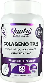 Colágeno Tipo 2 e Tipo 1 60 Cápsulas UC II vitaminas C D3 K1 K2 E B12 magnésio zinco fibras Qnutri