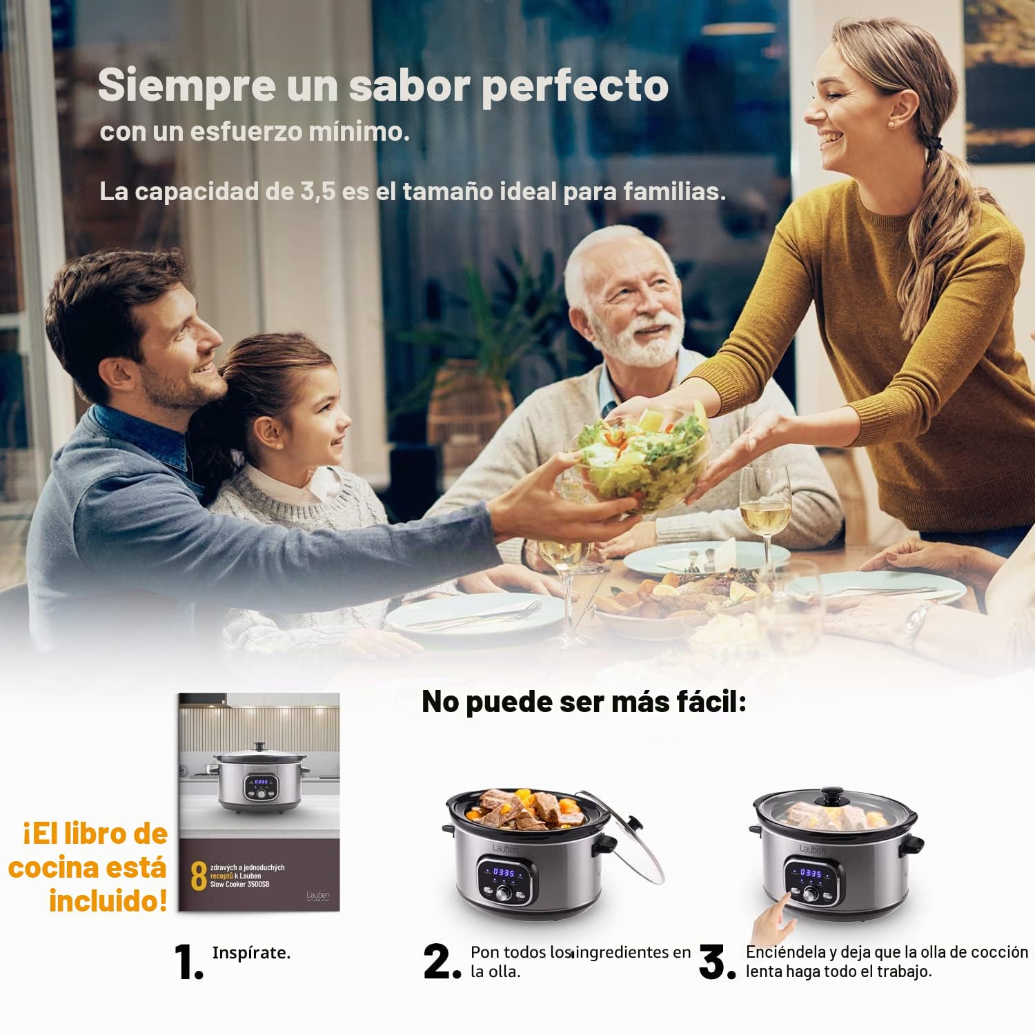 Lauben Slow Cooker 3500SB 3,5L - Cocina lenta con tecnología Thermeffect® SlowHeat®