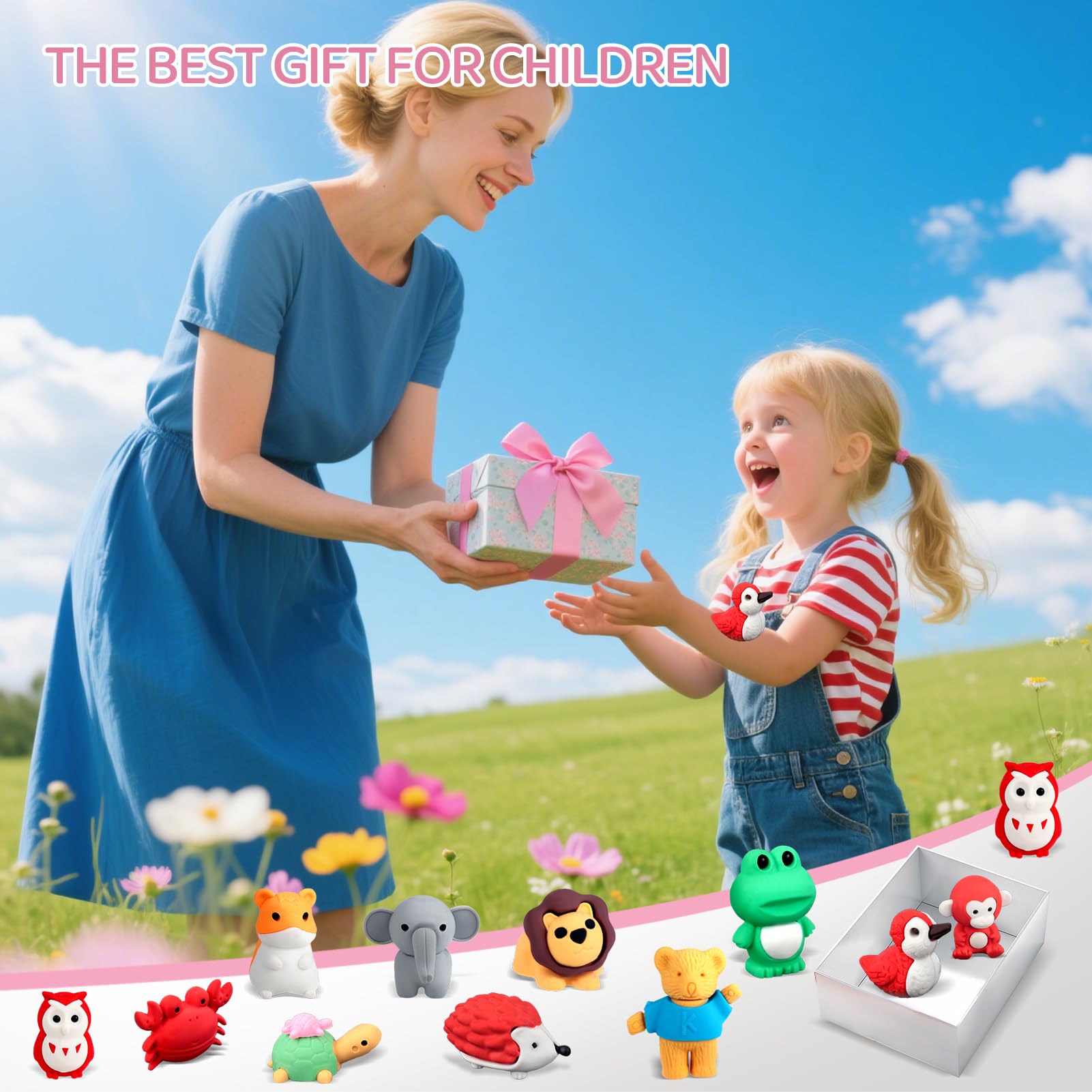 URSKYTOUS 121 x Tier-Radiergummis, für den Schreibtisch, Haustiere für Kinder, Tier-Bleistift-Radiergummi, Spielzeug, Geschenke für Klassenzimmerpreise, Spielbelohnung, Schatzkiste, Ostereierfüller