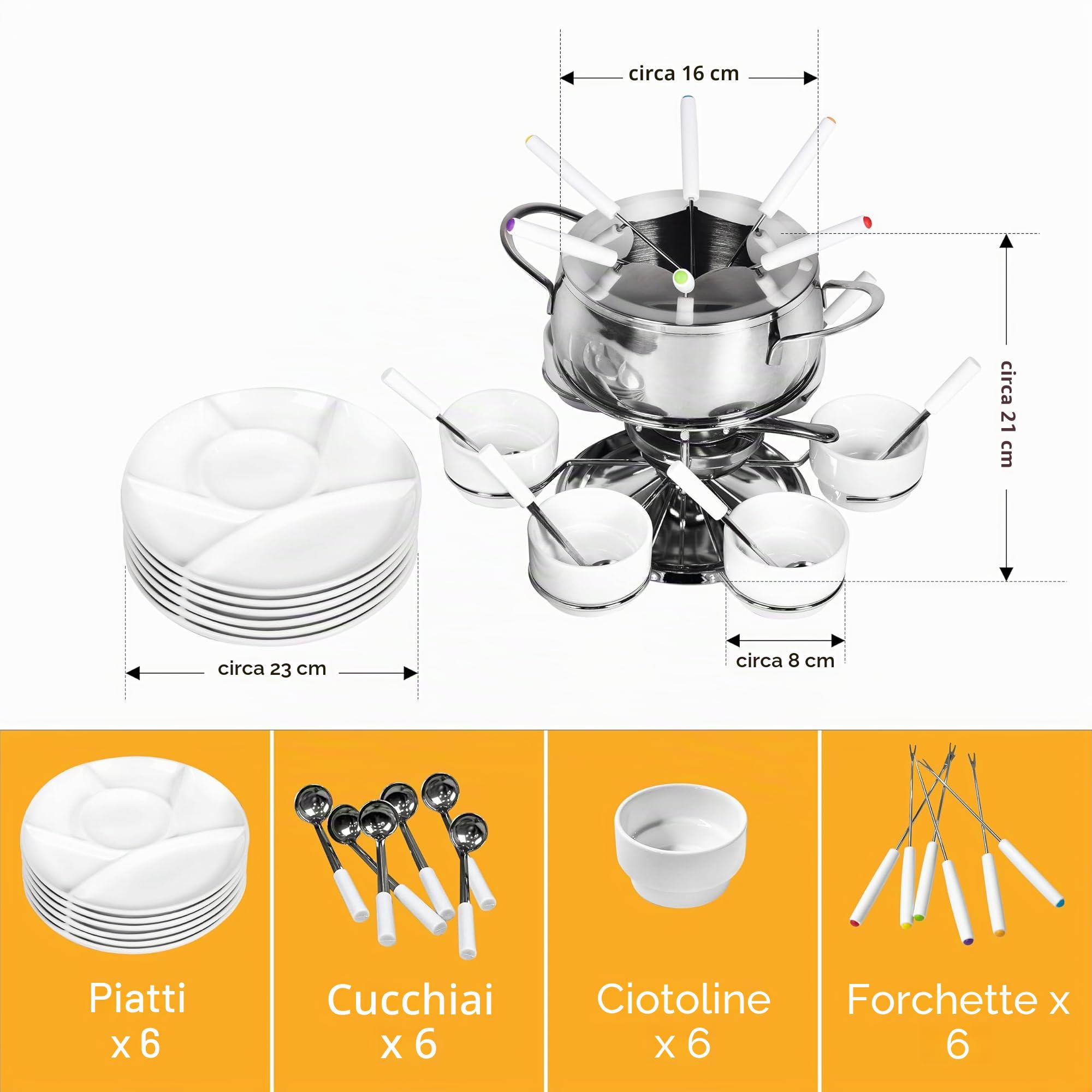 Ribelli Set Fonduta 28 Pezzi Acciaio Inox per 6 Persone