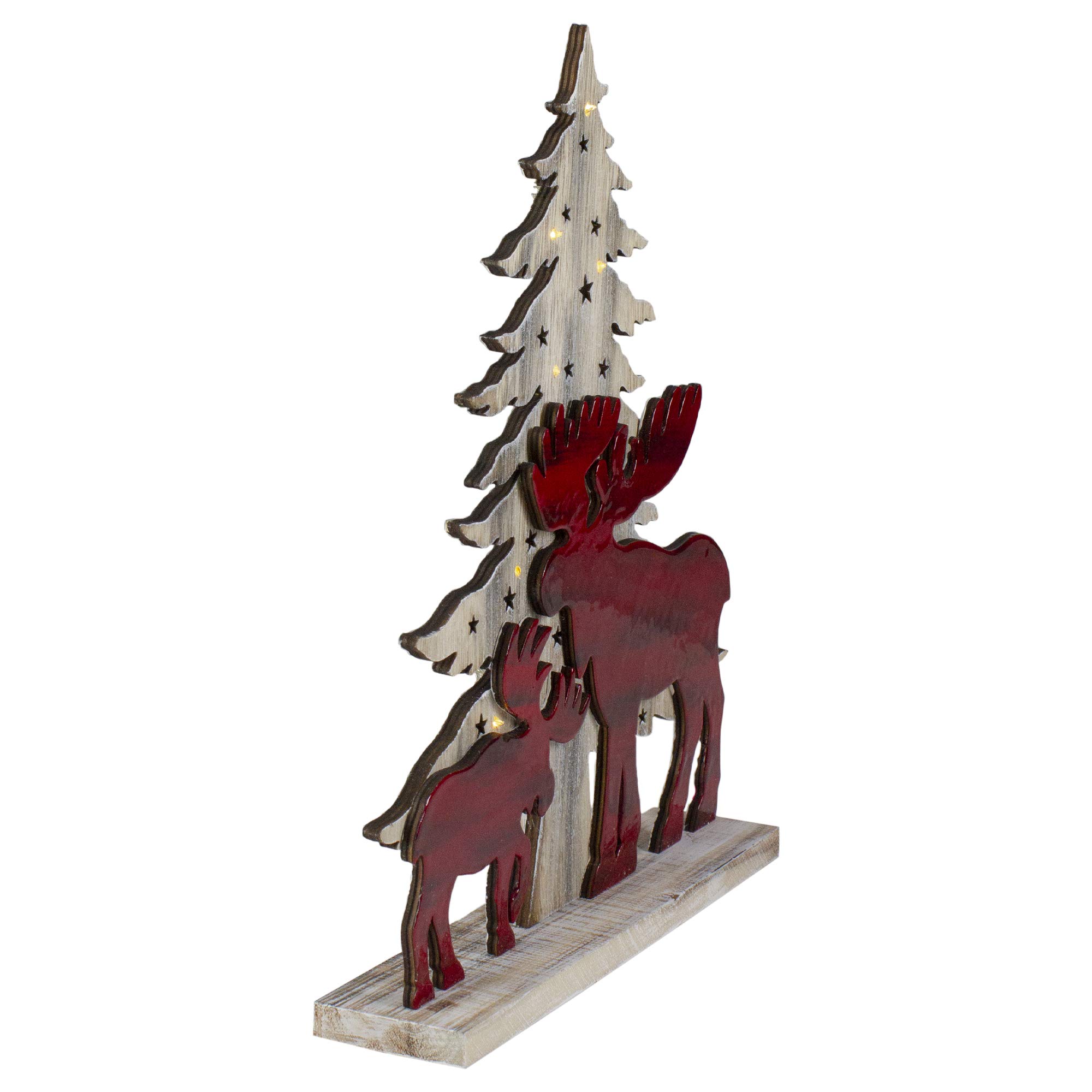 Lighted Moose and Christmas Tree Wooden Decoration - 13.5